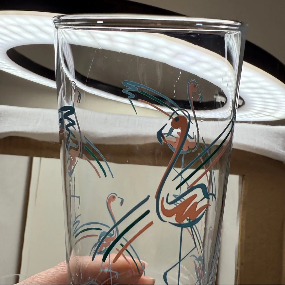 Vintage MCM 1960s Panache Flamingo Tumbler Highball Bar Glasses Set of 2